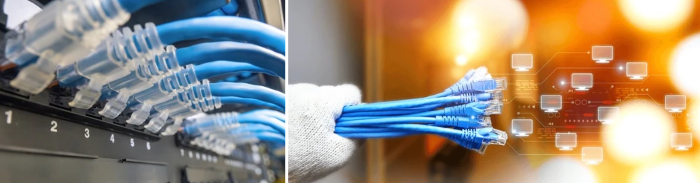 Technicien expert 2iibm Tech réalisant la modernisation d'une baie de brassage et le test de certification d'un câblage réseau Cat 6 dans une entreprise de Guyane